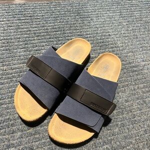 Birkenstock Navy Blue and Black Two-Strap Slide Sandals